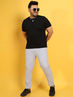 Instafab Plus - Men'S Light Grey Solid Denim Jeans