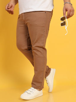 Instafab Plus - Men'S Brown Solid Denim Jeans