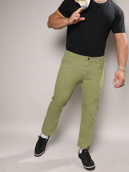 Instafab Plus - Men'S Green Solid Denim Jeans