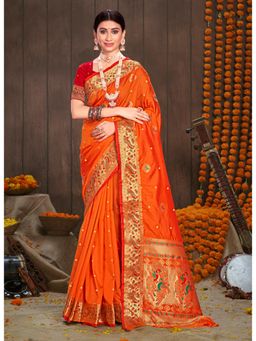 EXCLUSIVA - Orange Paithani Saree with Unstitched Blouse
