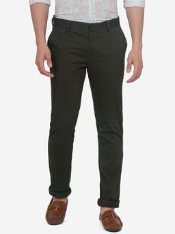Greenfibre - Men Solid Green Cotton Super Slim Fit Casual Trouser