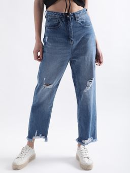 ELLE - Womens Blue Solid Jeans