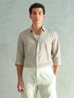 Arrow - Men's Smart Slim Fit Printed Shirt-Beige