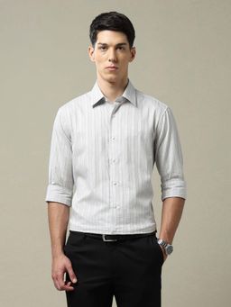 Arrow - Men's Comfortable Fit Self Design Vertical Striped Shirt-Grey