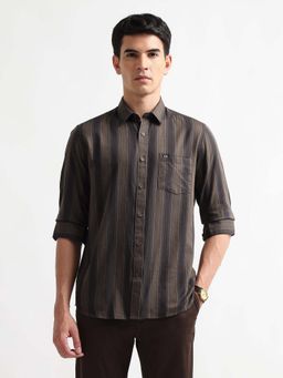 Arrow Sports - Men's Vertical Striped Oxford Shirt-Brown