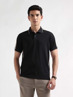Arrow Sports - Men's Solid Regular Fit Polo T-shirt-Black