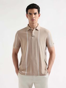 Arrow Sports - Men's Vertical Striped Regular Fit Polo T-shirt-Beige