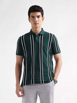 Arrow Sports - Men's Vertical Striped Regular Fit Polo T-shirt-Green