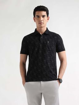 Arrow Sports - Men's Floral Printed Heritage Polo T-shirt-Black