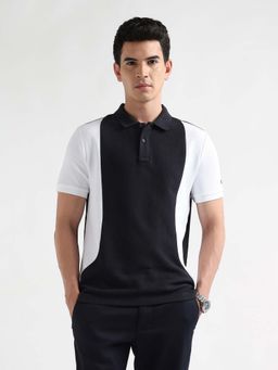 Arrow Sports - Men's Colourblocked Regular Fit Polo T-shirt-Navy Blue