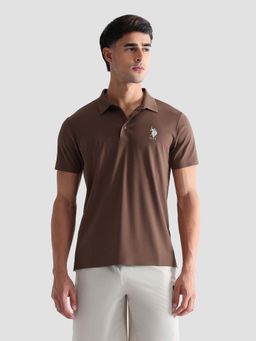 U.S. POLO ASSN. - Active Sports Men's Brand Embossed Active Polo T-shirt-Brown