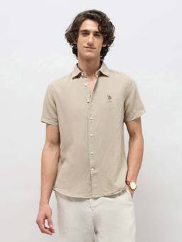 U.S. Polo Assn. Denim Co. - Men's Solid Regular Fit Shirt-Beige