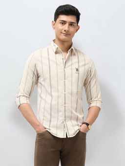 U.S. Polo Assn. Denim Co. - Men's Vertical Striped Slim Fit Shirt-Beige