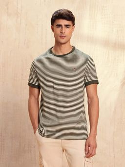 U.S. Polo Assn. Denim Co. - Men's Horizontal Striped Legend Of Horseshoe T-shirt-Green