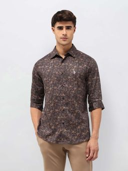 U.S. POLO ASSN. - Men's Satin Floral Printed Shirt-Brown