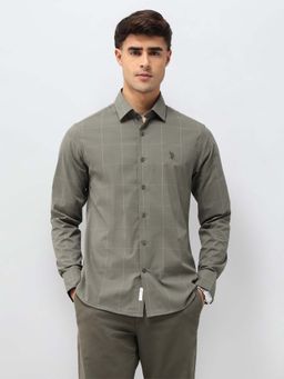 U.S. POLO ASSN. - Men's Windowpane Checked Comfortable Fit Shirt-Green