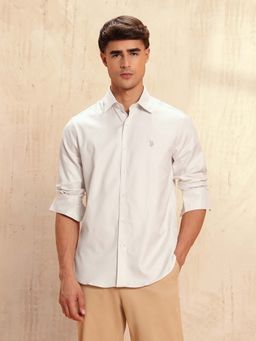 U.S. POLO ASSN. - Men's Twill Micro Checked Shirt-Beige