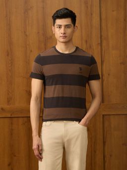 U.S. POLO ASSN. - Men's Horizontal Striped Varsity T Shirt-Brown