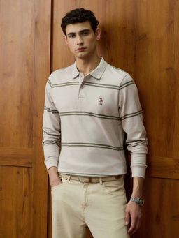 U.S. POLO ASSN. - Men's Horizontal Striped Varsity Theatre Polo T-shirt-Beige