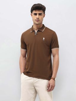 U.S. POLO ASSN. - Men's Solid Regular Fit Polo T-shirt-Brown