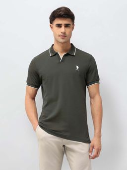 U.S. POLO ASSN. - Men's Solid Regular Fit Polo T-shirt-Green
