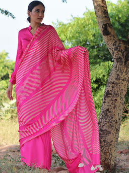 Chidiyaa - Rang Pink Blockprinted Modal Silk Saree