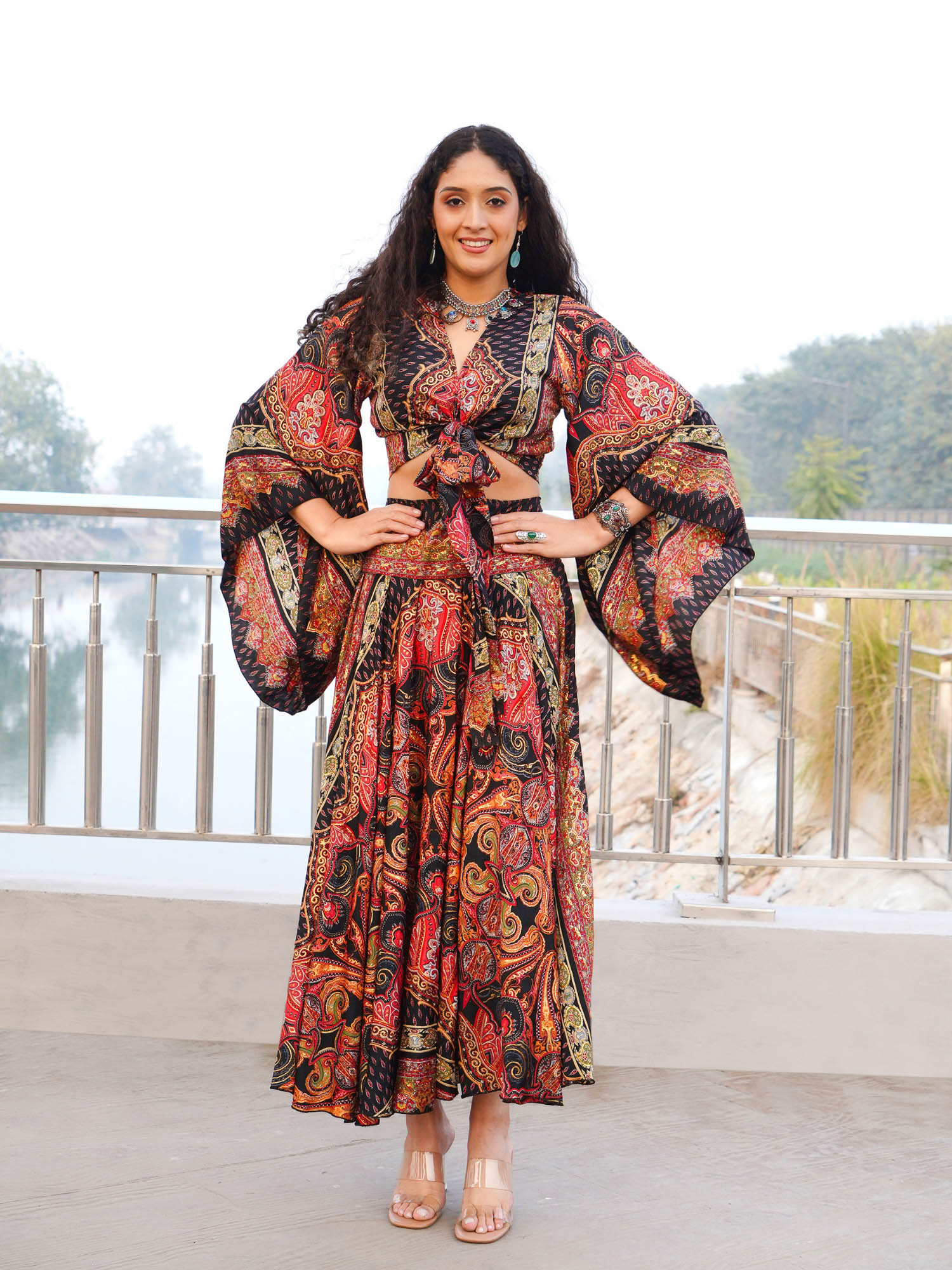 boholyfe Midnight Paisley Elegance Co-Ord With Golden Glow-picture-21
