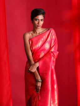 Beatitude - Pink Banarasi Saree with Unstitched Blouse