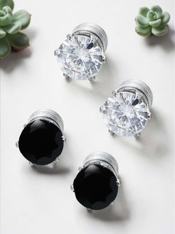 OOMPH - Combo of 2 Pair of Black and White Cubic Zirconia Silver Stud Earrings