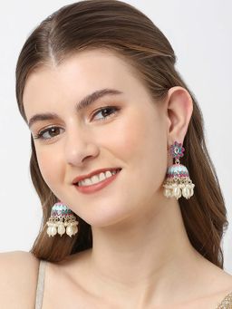 OOMPH - Pink & Turquoise Blue Meenakari Ethic Jhumka Earrings