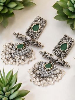 OOMPH - Oxidised Silver Ethnic Drop Earrings-Silver Look Alike
