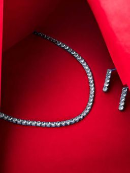 OOMPH - Silver Tone American Diamond CZ Necklace Set for Women Stylish Latest
