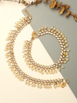 OOMPH - Gold Tone Kundan Pearl Ethnic Payal Anklets for Women