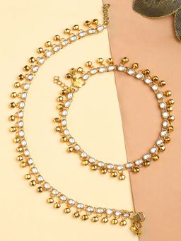 OOMPH - Gold Tone Kundan Ethnic Payal Anklets for Women Stylish Latest