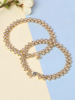 OOMPH - Gold Kundan Ethnic Payal Anklets For Women Stylish Latest - (in Pair)