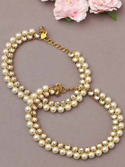 OOMPH - Pair of Gold Tone Kundan Ethnic Payal Anklets For Women Stylish Latest