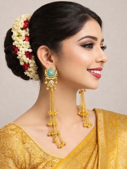 OOMPH - Women Firozi Turquoise Long Kashmiri Drop Earrings