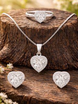 OOMPH - Women Cubic Zirconia Solitaire Love Heart Shape Necklace Set