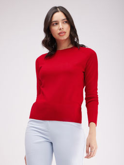 FableStreet - LivSoft Raglan Sleeves Round Neck Sweater - Red