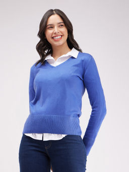 FableStreet - LivSoft V Neck Sweater - Light Blue