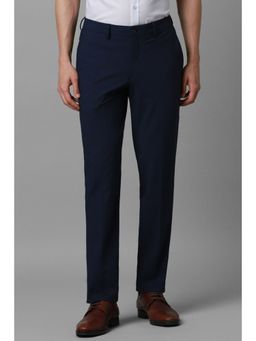 Louis Philippe - Men Navy Blue Slim Fit Solid Flat Front Formal Trousers