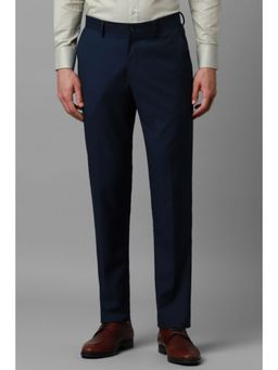 Louis Philippe - Men Navy Blue Slim Fit Solid Flat Front Formal Trousers