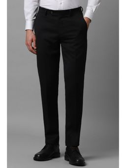 Louis Philippe - Men Black Slim Fit Solid Flat Front Formal Trousers