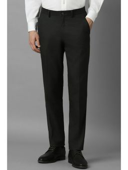 Louis Philippe - Men Black Slim Fit Check Flat Front Formal Trousers