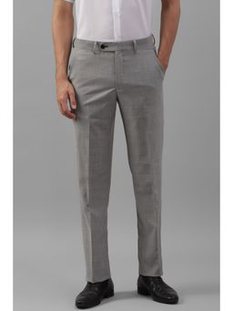 Louis Philippe - Men Grey Slim Fit Textured Flat Front Formal Trousers