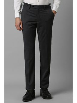 Louis Philippe - Men Grey Slim Fit Textured Flat Front Formal Trousers