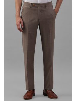 Louis Philippe - Men Brown Slim Fit Textured Pleated Formal Trousers