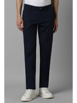 Louis Philippe - Men Navy Blue Slim Fit Textured Flat Front Casual Trousers