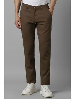 Louis Philippe - Men Brown Slim Fit Textured Flat Front Casual Trousers