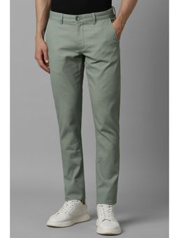 Louis Philippe - Men Green Super Slim Fit Solid Flat Front Casual Trousers